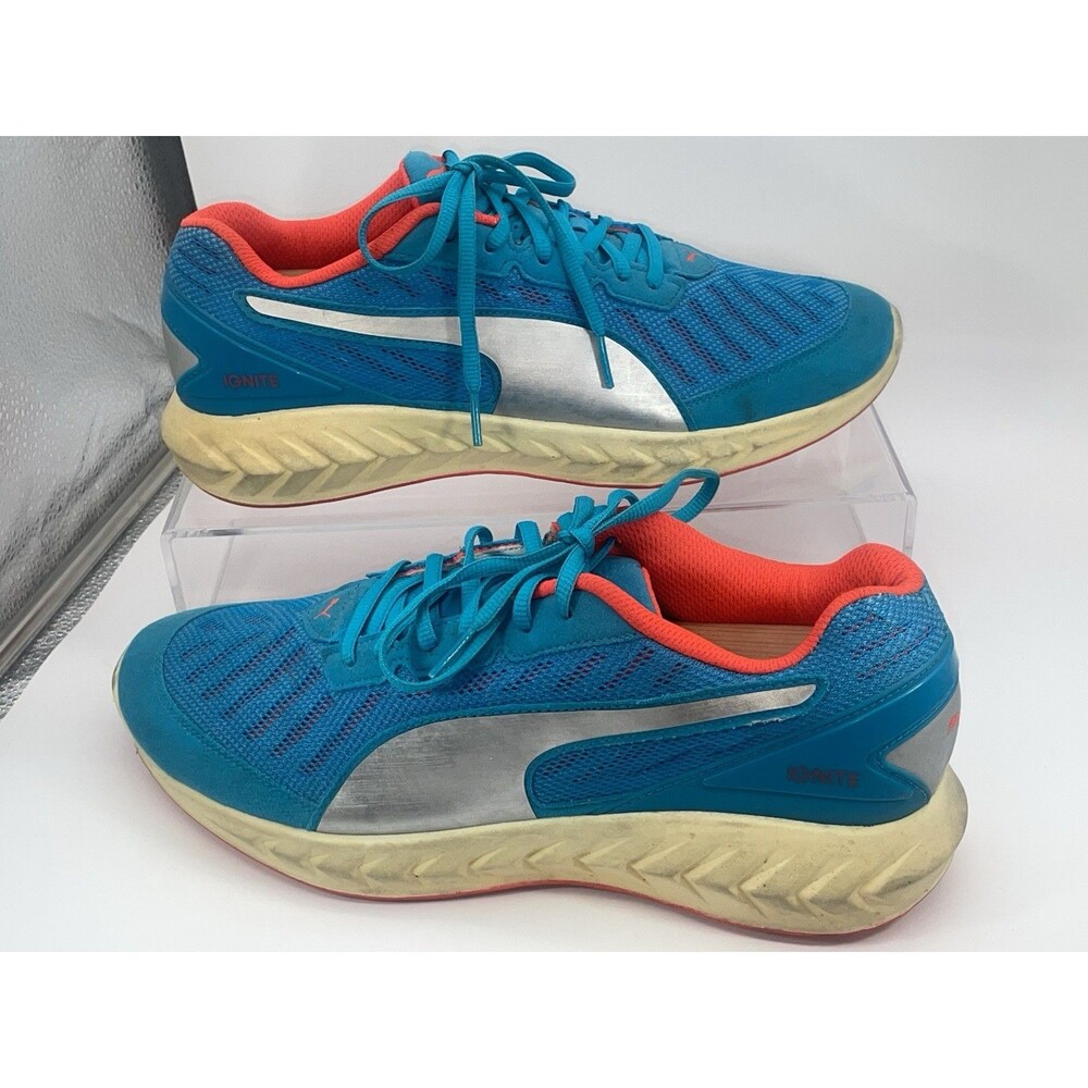 Puma Ignite Running Shoes Blue Silver Coral Men’s Size 9.5 Athletic Sneakers